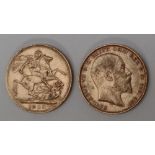 Two Edward VII gold sovereigns,