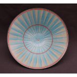Christine Feiler - A studio pottery bowl, with blue fan decoration to a line decorated border,