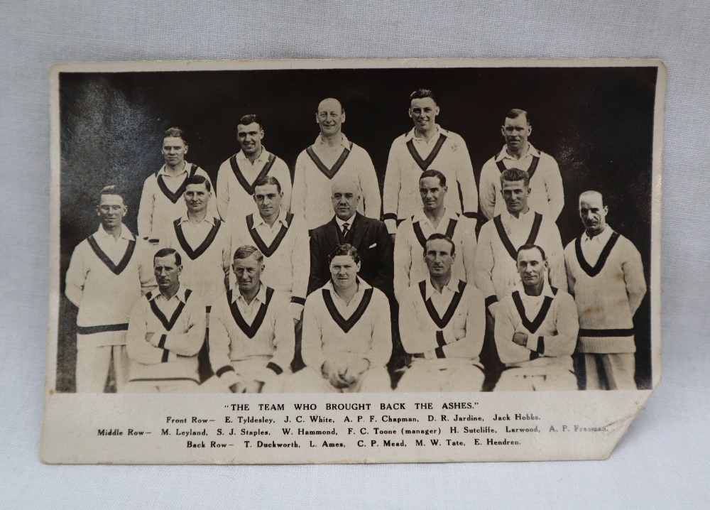 A Gloucestershire Cricket team 1929 postcard together with "The team who brought back the Ashes" - Image 2 of 3