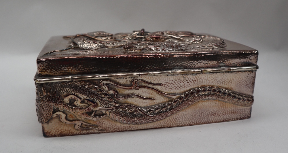 A Chinese silver cigarette case, the top decorated with a dragon and initialled, marked 90, - Image 11 of 15