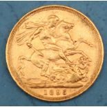 A Victorian gold sovereign dated 1895,