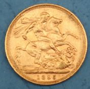 A Victorian gold sovereign dated 1895,