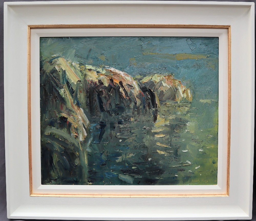 Gareth Parry Mor a chreigiau, Goleuwyrch Sea and Cliffs, afterglow Oil on canvas 50 x 60cm Signed, - Image 2 of 8