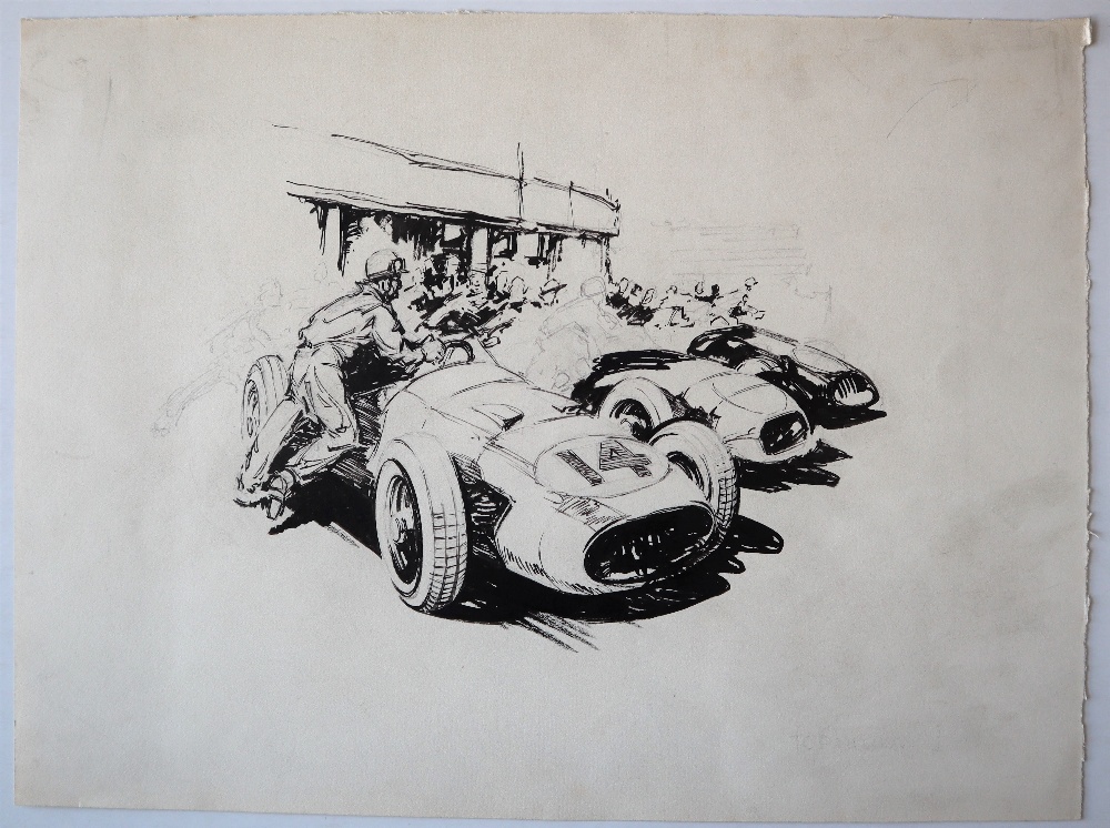 Leslie Carr (1891-1969) Racing cars Pen and pencil sketch(unframed) 28 x 38cm ***Artists resale - Image 2 of 2