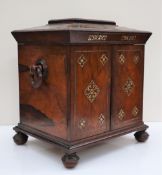 A Victorian rosewood and mother of pearl inlaid lady's travelling jewellery box,