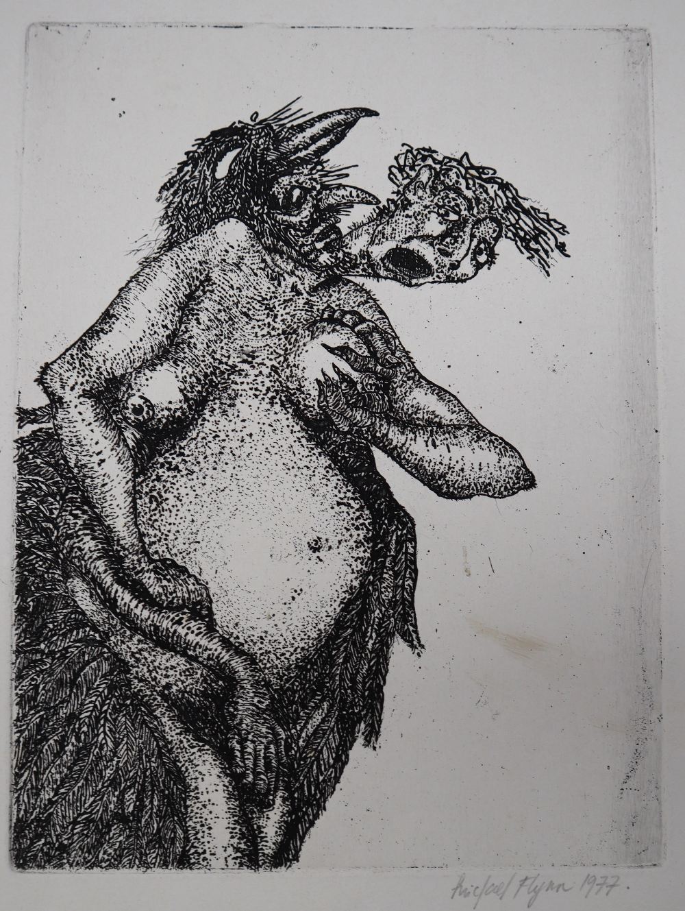 Michael Flynn Mythical beast An Etching Signed and dated 1977 30 x 23cm Together with an unsigned - Image 2 of 4