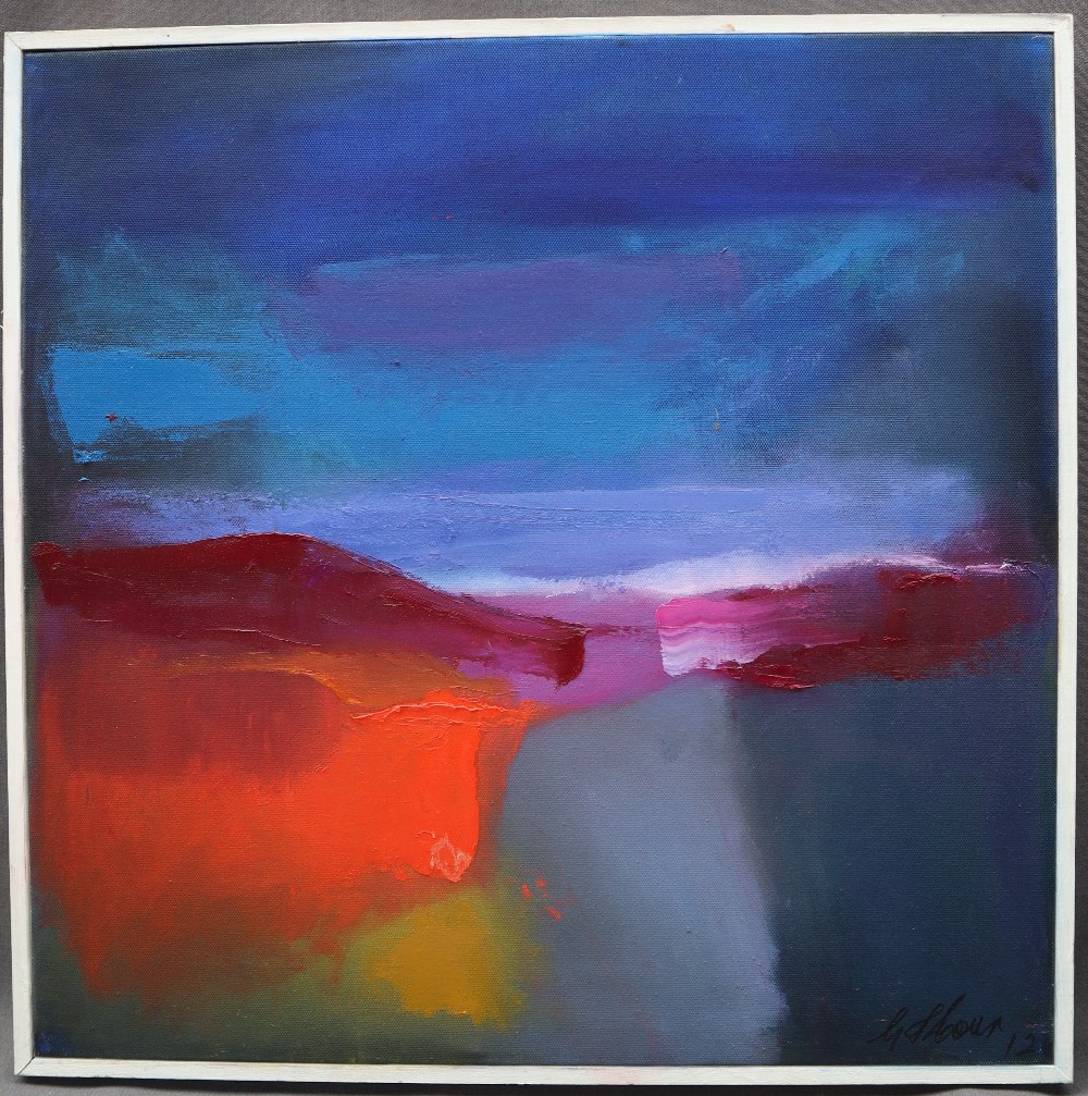 Glenys Cour Landscape scene in blues and red Oil on canvas Signed and dated 2002 verso 50 x - Image 3 of 6