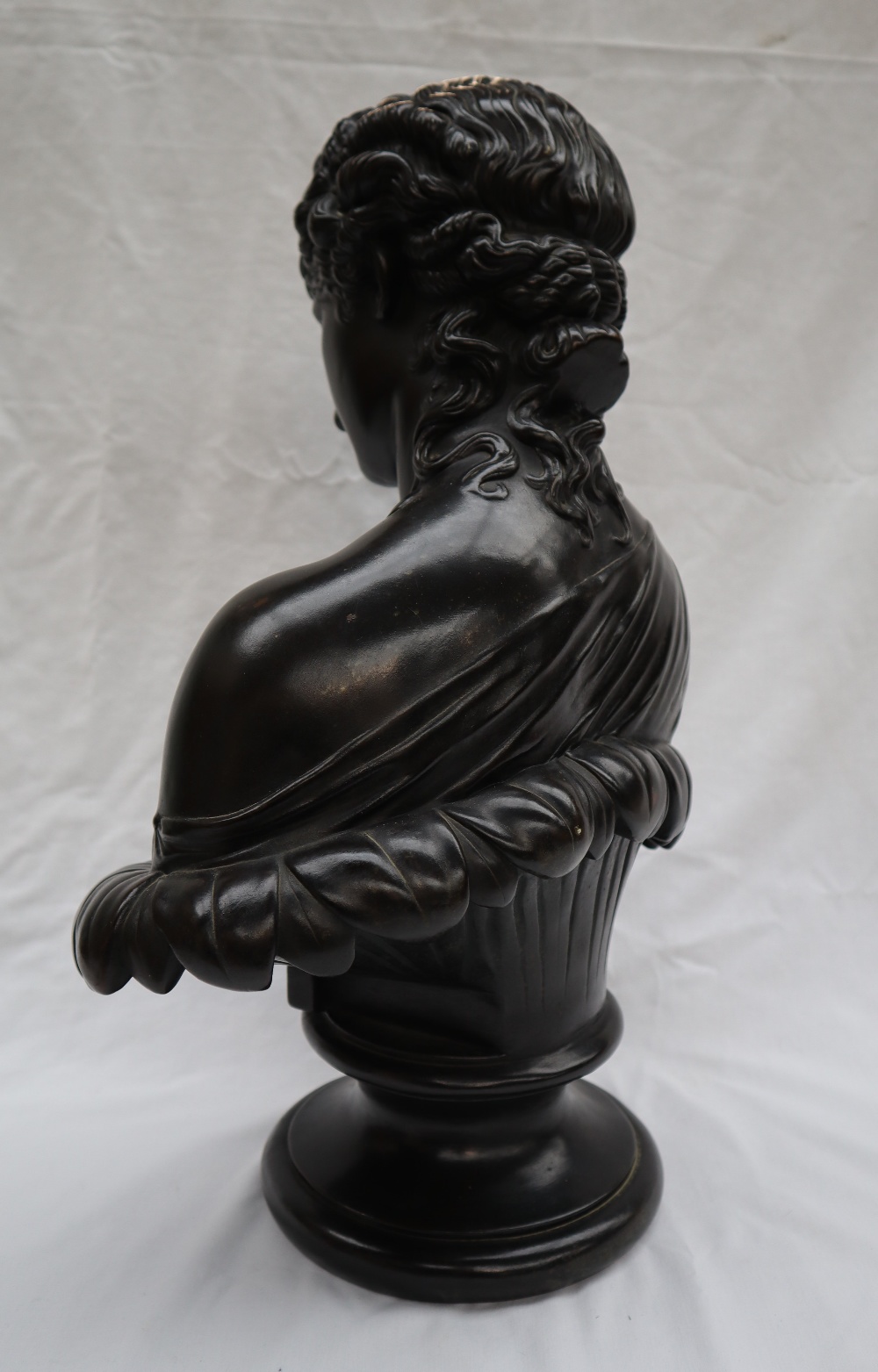 Head and shoulders portrait of a maiden Bronzed copper over plaster 52cm high On a later ebonised - Image 3 of 10