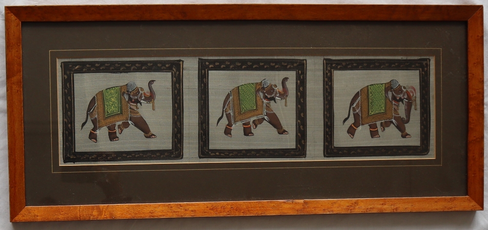 Indian School Three Elephants Watercolour on linen 14 x 50cm