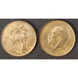 Two George V gold sovereigns,