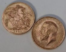 Two George V gold sovereigns,