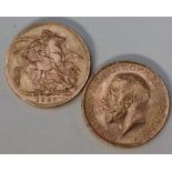 Two George V gold sovereigns,