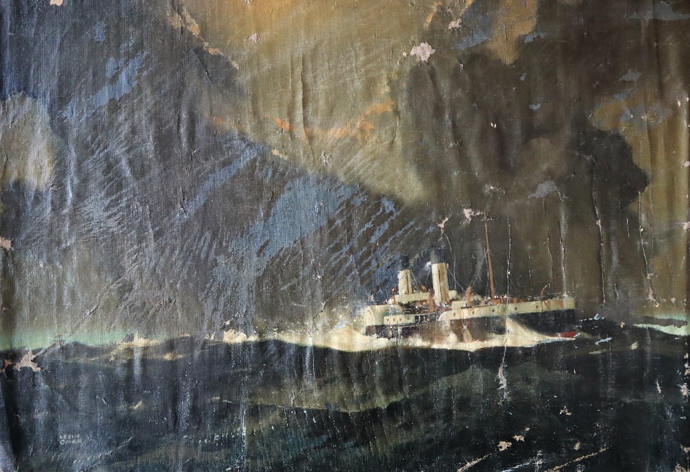 Leslie Carr (1891-1969) A steam ship at sea Oil on canvas (unframed) Signed 52.