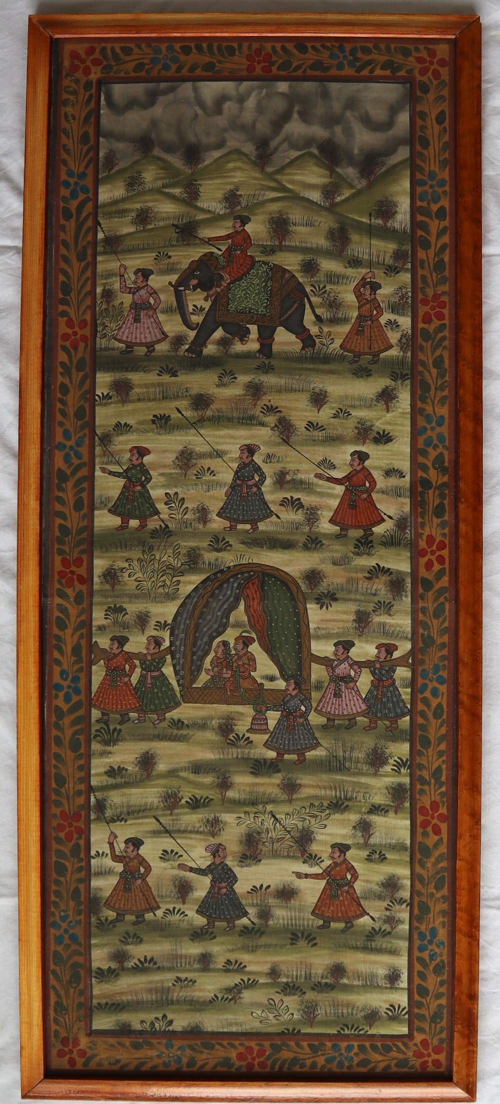 Indian School Figures in a carriage with armed attendants Watercolour on linen 85.5 x 33.