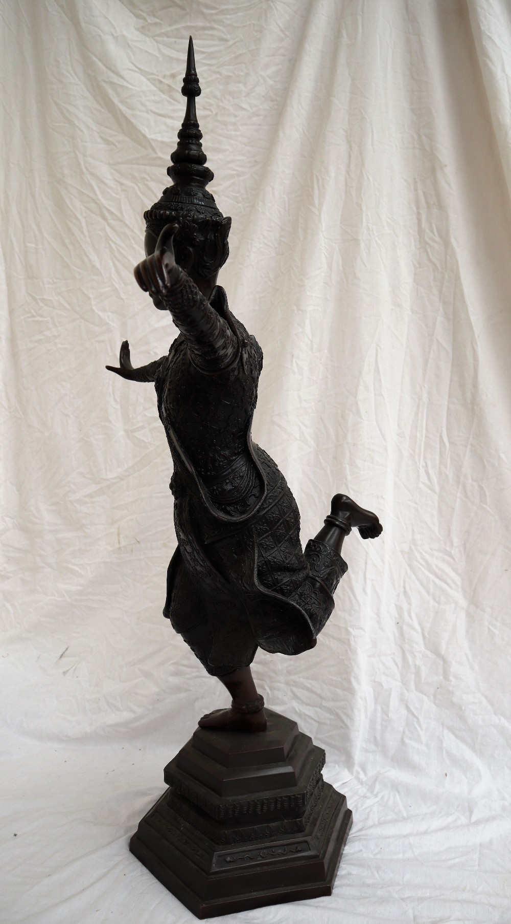 A large bronze figure of a Taiwanese dancer, standing on one leg with arms outstretched , - Image 3 of 7