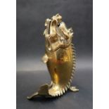 A Chinese bronze dragon-fish form censer, the censer is cast with a fish-form body,