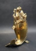 A Chinese bronze dragon-fish form censer, the censer is cast with a fish-form body,