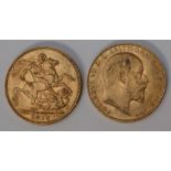 Two Edward VII gold sovereigns,