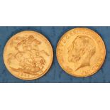 Two George V gold sovereigns,