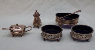 A pair of late Victorian silver open table salts, of oval form,