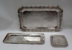 A Chinese silver tray of rectangular form with cut corners,