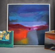 Glenys Cour Landscape scene in blues and red Oil on canvas Signed and dated 2002 verso 50 x