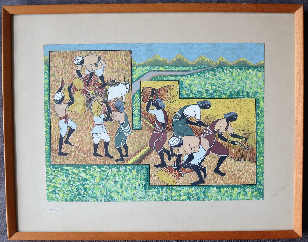 Dr D B Pardeshi (Indian School) Harvest Watercolour Signed and dated 14-1-64 25 x 34. - Image 2 of 4