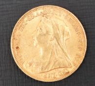 A Victorian gold sovereign dated 1896