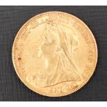 A Victorian gold sovereign dated 1896