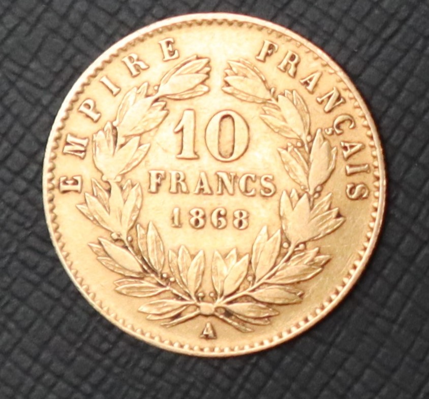 A Napoleon III gold 10 Francs coin, - Image 2 of 2