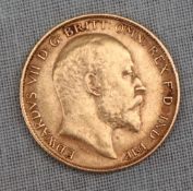 An Edward VII gold half sovereign,