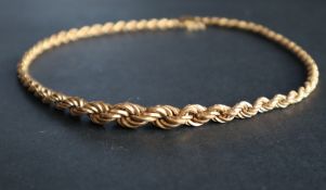 A 9ct yellow gold rope necklace, 46cm long, approximately 20.