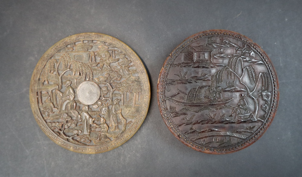 A 19th century Chinese carved tortoiseshell box and cover of circular form, - Image 8 of 11