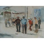 Ray Evans The Match Watercolour Signed 28.5 x 39.