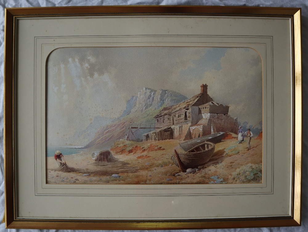 James Noakes Repairing the nets Watercolour Signed 33 x 53cm - Image 4 of 4