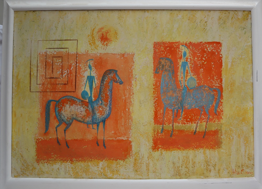 George MacCann (20th century) The Meeting - Two Grecian warriors on horseback Oil on - Image 4 of 5
