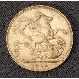 An Edward VII gold sovereign,