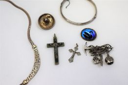 Assorted silver including necklaces, brooches, pendants etc, approximately 57.