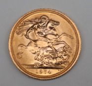 An Elizabeth II gold sovereign dated 1974 CONDITION REPORT: 1974 Sovereign photos in