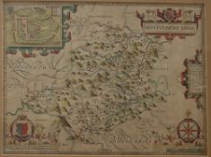John Speed Montgomeryshire A later hand coloured map "Described by Christopher Saxton augmented by