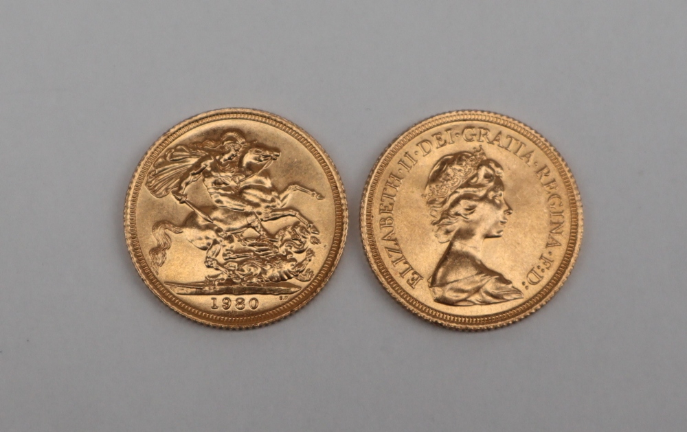 Two Elizabeth II gold sovereigns,