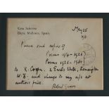 Robert Graves A hand written note Dated May 25 1931 Framed and glazed
