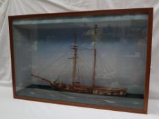 A ship's diorama of the Ellen Anne, masted ship on a choppy sea, cased, 69cm wide x 50.
