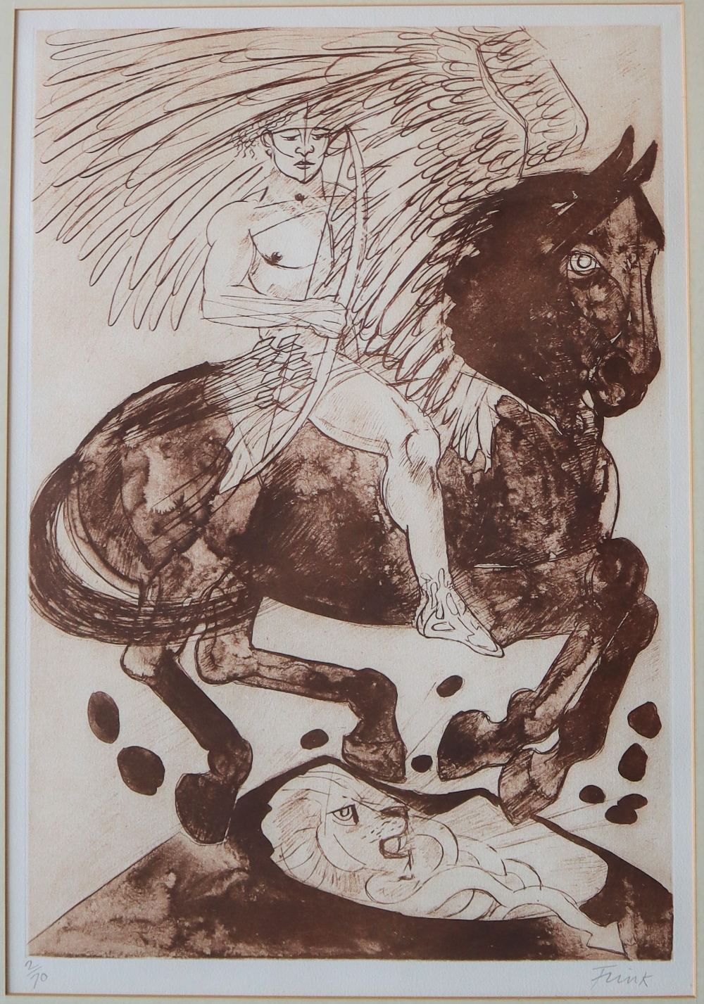 Dame Elisabeth Frink A figure with a bow on a winged horse A limited edition print No.