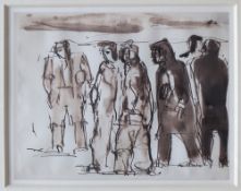 Josef Herman (1911-2000) A line of miners Pen and Wash c.1944-1955 17 x 22.