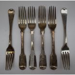 A set of four Victorian silver fiddle pattern dessert forks, London, 1840,