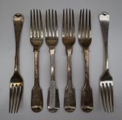 A set of four Victorian silver fiddle pattern dessert forks, London, 1840,