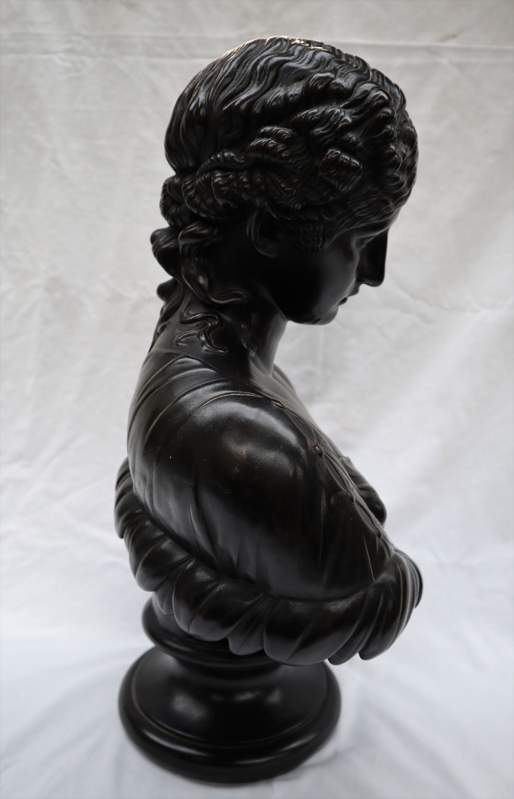 Head and shoulders portrait of a maiden Bronzed copper over plaster 52cm high On a later ebonised - Image 5 of 10