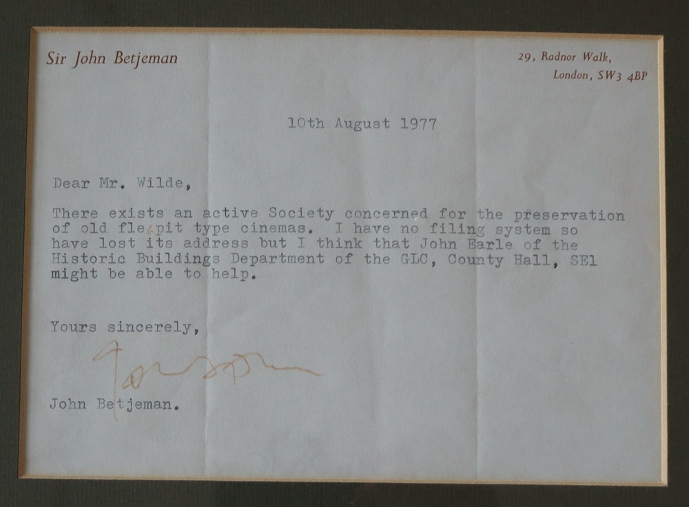 Sir John Betjeman, a typed letter on headed note paper,