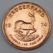 South Africa - A 1974 Krugerrand, 1 oz. fine gold (.999). Obv: Bust of Paul Kruger left.